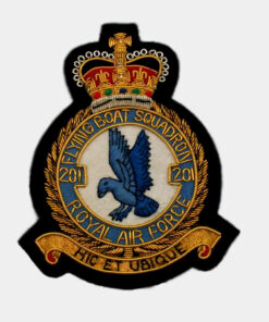 201 Flying Boat Squadron Blazer badge handmade Crest using Gold bullion wires with silk embroidered on Black felt cloth
