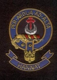 Hannay clan crest badge- Per Ardua Ad Alta