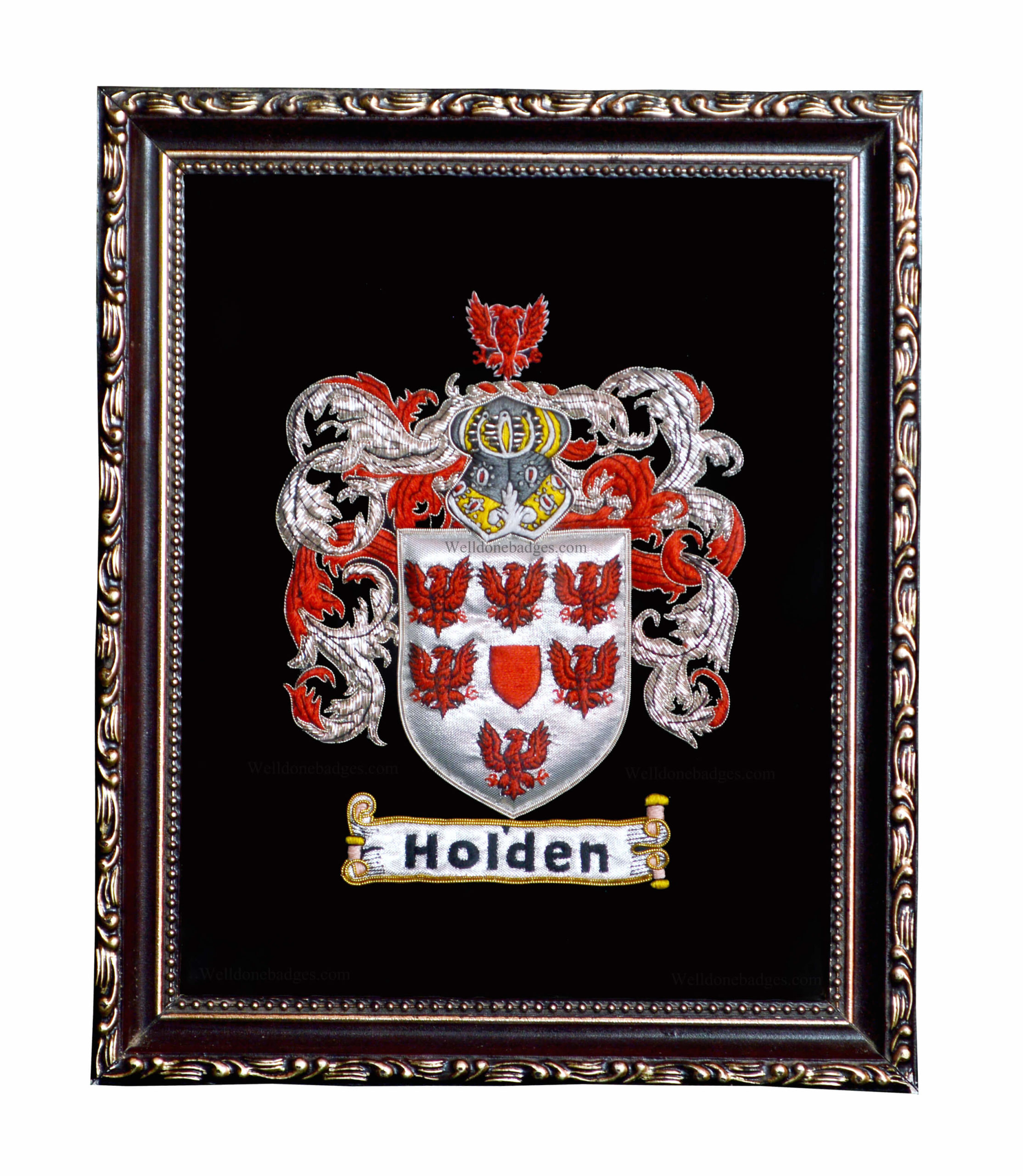 Hand embroidered Beautiful framed Family crest / Coat of arms